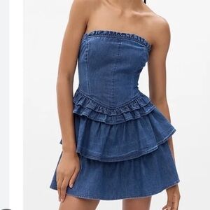 Love Shack Fancy x Gap Ruffle Blue Denim Dress
